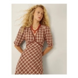 Frankie Check Print Midi Dress Brown