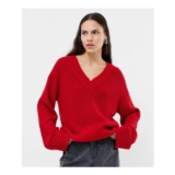 French Connection Red Joss Long Sleeves V-Neck Jumper Size M Only