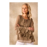 Frilly Long Sleeve Chiffon Blouse with Tie Neck