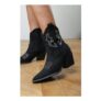 Frissa Pointed Toe Block Heel Embroidery Design Ankle Boots
