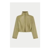 Funnel Neck Balloon Hem Faux Leather Jacket