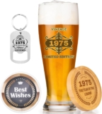 Funnli 51th Birthday Gifts Men, Vintage 1975 Beer Glass Set- Beer GlassCardKeyringCoaster, 51th Birthday Gifts Ideas for Him Husband Dad Brother Man