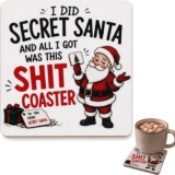Funny Secret Santa Gifts for Women & Men, Wooden Christmas Coasters