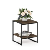 Furinno CAMNUS 2-Tier Metal Side Table with Open Shelf Walnut