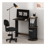 Furinno COMPACT Computer Desk with Shelves, Brown Walnut