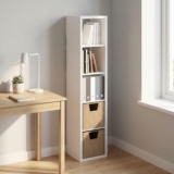 Furinno CUBICLE Cube Shelves, 5-Cube Verticle Display Cabinet, Open Shelf Organization and Storage, for Pantry, Living Room, Home Office, White