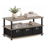 Furinno Frans 3-Tier Coffee Table with Shelves French Oak