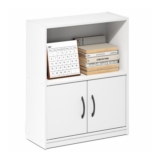 Furinno Gruen 2-Tier Bookcase with Doors, White