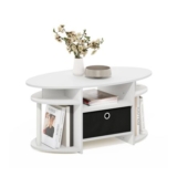 Furinno JAYA Oval Side Table with Storage Bin, White