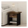 Furinno Modern Side Table with Storage Bin, Amber Oak