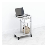 Furinno TOMI 3-Tier C-Shape Side Table, Wheels, White Oak/Stainless Steel