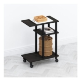 Furinno TOMI 3-Tier C-Shape Side Table with Wheels, Espresso/Black