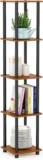 Furinno TURN-N-TUBE Storage Shelves, 5-Tier Square Book Shelf, Corner Shelf, Toolless Open Shelves, Round Tubes, for Organization and Storage, Living Room, Garage, Home Office, Light Cherry