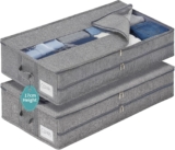 GARPROVM Underbed Storage Boxes, Low Profile Under Bed Storage Box with Lid, 76x40x17cm Storage Bags for Clothes, 2 Pack Clothes Storage Bags with Top Viewing Window, Side Handles, Label Pocket