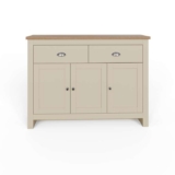 GFW Lancaster Large Sideboard, Cream and Oak Effect Storage Cabinet with 3 Doors and 2 Drawers