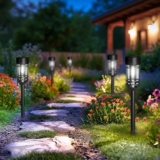 GIGALUMI Solar Lights Outdoor Garden 12 Pack, Waterproof Solar Powered Pathway Lights Outdoor, Tungsten Glow for Yard Path Patio Landscape WalkwayCold White