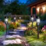 GIGALUMI Solar Lights Outdoor Garden 12 Pack, Waterproof Solar Powered Pathway Lights Outdoor, Tungsten Glow for Yard Path Patio Landscape WalkwayCold White
