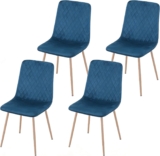 GOLDFAN Blue Dining Chairs Set of 4, Velvet Chairs for Dining Room Upholstered Seat, Modern kitchen Chairs with Wooden Legs for Kitchen Office Lounge (Blue and wood)