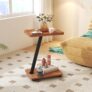 GOLDFAN Mobile Side Table with Wheels, 2-Tier Small Coffee Table for Sofa & Bed, Telephone Table for Living Room, Bedroom, Balcony, Wooden Effect with Black Metal Frame, 403056.5cm