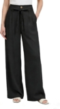 GRACE KARIN Trousers for Women UK, Linen Wide Leg Pants,Casual Work Wear Trousers with Elasticat Waist/Pockets/Belt