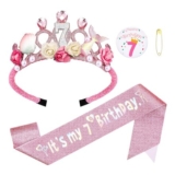 GSrenyu 7th Birthday Decorations Flower Princess Crown Headband