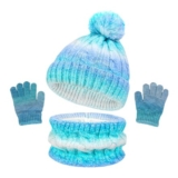 GWAWG 3-in-1 Kids Pom-Pom Knit Hat Scarf Gloves Set, Blue