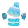 GWAWG 3-in-1 Kids Pom-Pom Knit Hat Scarf Gloves Set, Blue