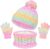 GWAWG Kids Hat Scarf Gloves Set 3-in-1 Winter Knitted Pom Pom Beanie, Neck Warmer & Gloves for Boys Girls, Soft Fleece Lined Gradient Hat Scarf and Gloves Set for Children Aged 310 Pink