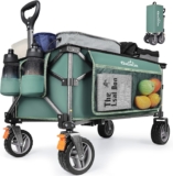 GXCROR Folding Trolley Cart – 140L Heavy Duty Collapsible Wagon with Removable 14.5cm diameter & 6cm Wide Wheels for Camping, Beach, Gardening, 130kg Capacity