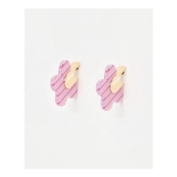 Gaia Pink Stripe Resin Flower Motif Hoop Earrings