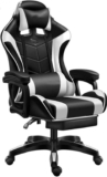 Gaming Chair Ergonomic Computer Chair Office Chair Desk Swivel Chair Adjustable Reclining Footrest Cushion White New