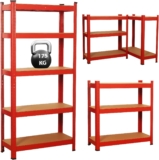 Garage Shelving Units,5 Tier Shelving Unit Garage Shelves Storage Shelf Heavy Duty Shed Storage Racking Shelf Metal Boltless for Warehouse Workshop Office (Red, 70X30X150)