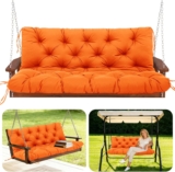 Garden Bench Cushion Thick 12cm Swing Cushions 3 Seater with Backrest and Tie 150cm Waterproof Swing Seat Cushions Replacement for Outdoor Furniture Patio Porch Lawn Backyard(Orange)