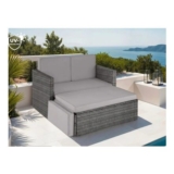 Garden Sofa Corfu – 2 Seater Sofa, Stool Sun Lounger, Thick Cushions Grey