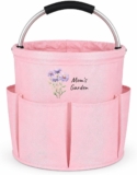 Gardening Tool Bag Personalized Garden Tool Organizer Oxford Cloth Foldable Garden Tote Bag With Pockets Custom Flower Name Embroidery Gift For Women Mum Grandma Gardener (Light Pink)