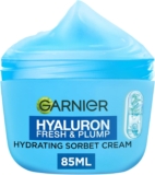 Garnier Hyaluron Fresh & Plump Hydrating Sorbet Cream, 4% Hyaluronic Acid & Niacinamide, Ultra Fresh & Light, For Dehydrated Skin, Cruelty Free International & Vegan – 85ml