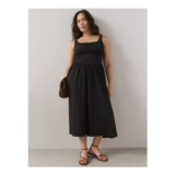 Gathered Detail Cinched Midaxi Dress – Black