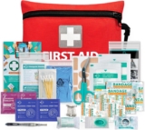 General Medi Mini First Aid Kit, 92 Pieces Small First Aid Kit – Includes Emergency Foil Blanket, Scissors for Travel, Home, Office, Vehicle, Camping, Workplace & Outdoor (Red)