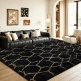 Geometric Rug for Bedroom, 120x180cm Black and Gold Rugs Living Room, Machine Washable Non-Shedding Non Slip Rug, Thick Soft Fluffy Carpet, Geometric Rugs for Kids Room, Kitchen, Lounge, Bedside