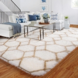 Geometric Rug for Bedroom, 90x150cm Beige and White Rugs Living Room, Machine Washable Non-Shedding Non Slip Rug, Thick Soft Carpet, Geometric Medium Rug for Kids Room, Kitchen, Lounge, Bedside