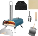 George Foreman Outdoor 12 Wood Pellet Portable Wood Fired Pizza Oven in Teal with Paddle and Carry Bag