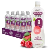 Get More Vits Flavoured Water – Apple & Raspberry Still Water with B Vitamins – Low Calorie, Sugar Free, 1 Litre Bottle, Pack of 12