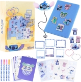 Get Trend Disney Stitch Scrapbook Kit for Kids DIY Journal Craft Set with Notebook Stickers Pens Bookmarks Frames Patches Art Supplies Gifts for Kids (Blue Stitch)