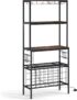 GiantexUK 4-Tier Wine Rack, Freestanding Microwave Stand with Power Outlet, 24 Bottle Holders, Glass & Mug Holders and 10 Hooks, Metal Frame Bakers Rack for Kitchen Dining Room
