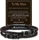 Gift for Men Dad Leather Bracelet, Christmas Birthday Adjustable Bangle