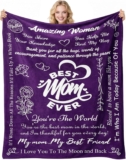 Gifts for Mum, 50x 60 Mum Blanket from Daughter Son, Birthday Gift for Mom, Best Mom Ever Presents, Presents for Women on Valentines Birthday (Purple)