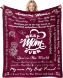 Gifts for Mum, 50x 60 Mum Blanket from Daughter Son, Birthday Gift for Mom, Best Mom Ever Presents, Presents for Women on Valentines Birthday (Red)