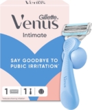 Gillette Venus Pubic Hair Razor for Women with Aloe, Precision Trimmer for Sensitive Skin, 1 Handle and 1 Blade Refill, Public Hair & Skin