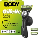 GilletteLabs Body Intimate Razor with Magnetic Shower Hanger, Anti-ingrown Bar, Anti-irritation Bar, 1 Ergonomic Razor Handle with Easy Reach Shower Grip, 3 Cartridges