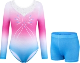 Girls 3-Piece Gymnastics Leotard Set with Shorts & Hairband for 3-12 Years